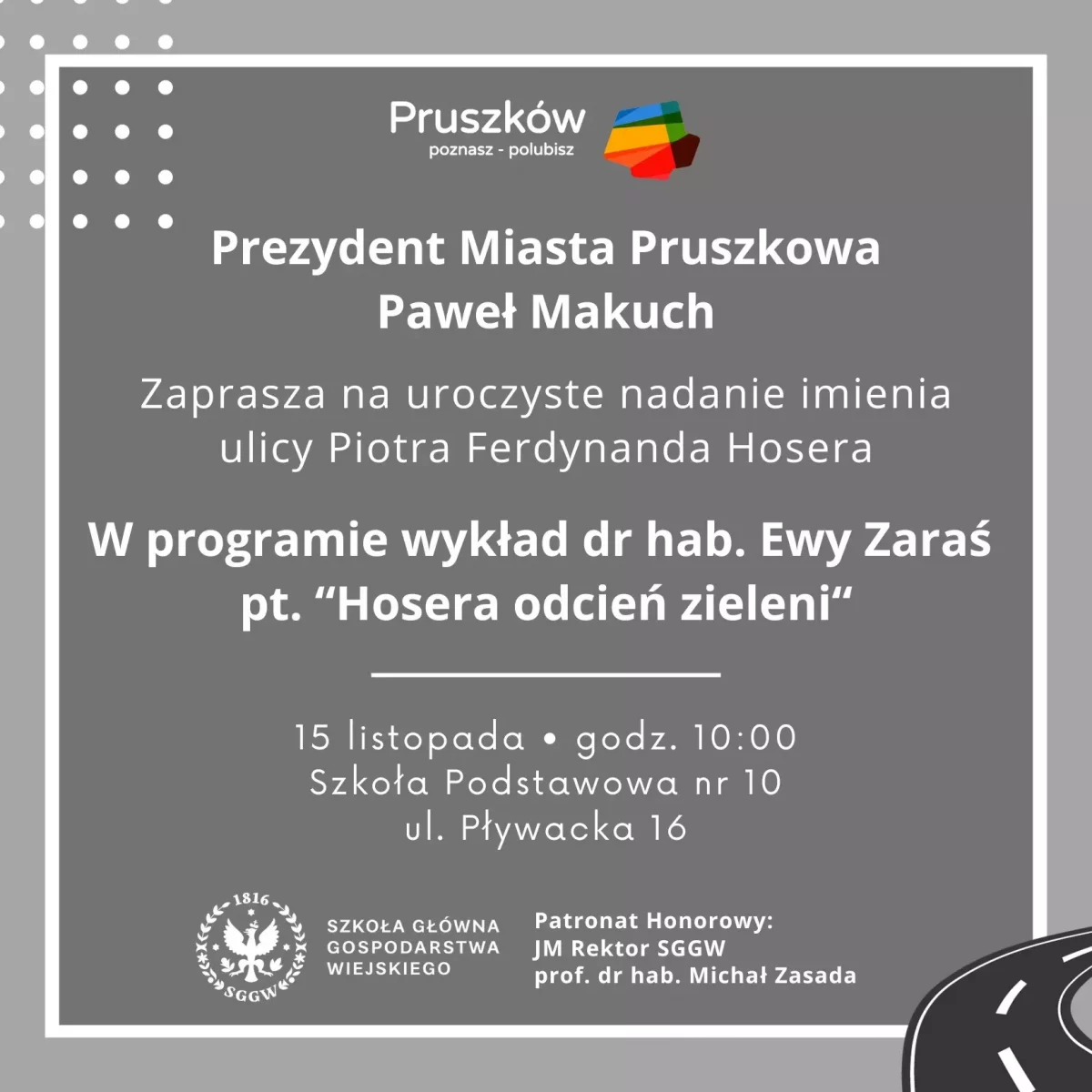 nadanie imienia ulicy Hosera zaproszenie